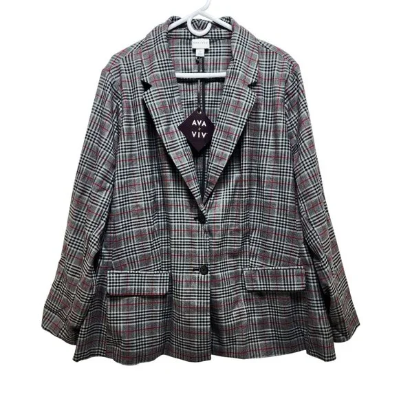 Ava & Viv Women's Checkered Blazer - Black and Red - Picture 1 of 6